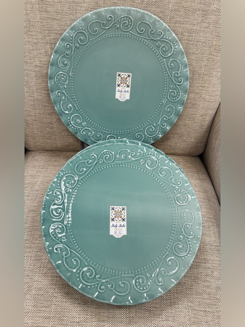 Maioliche Jessica Made in Italy Ceramic Plate - Seafoam Green set-2 11” NEW